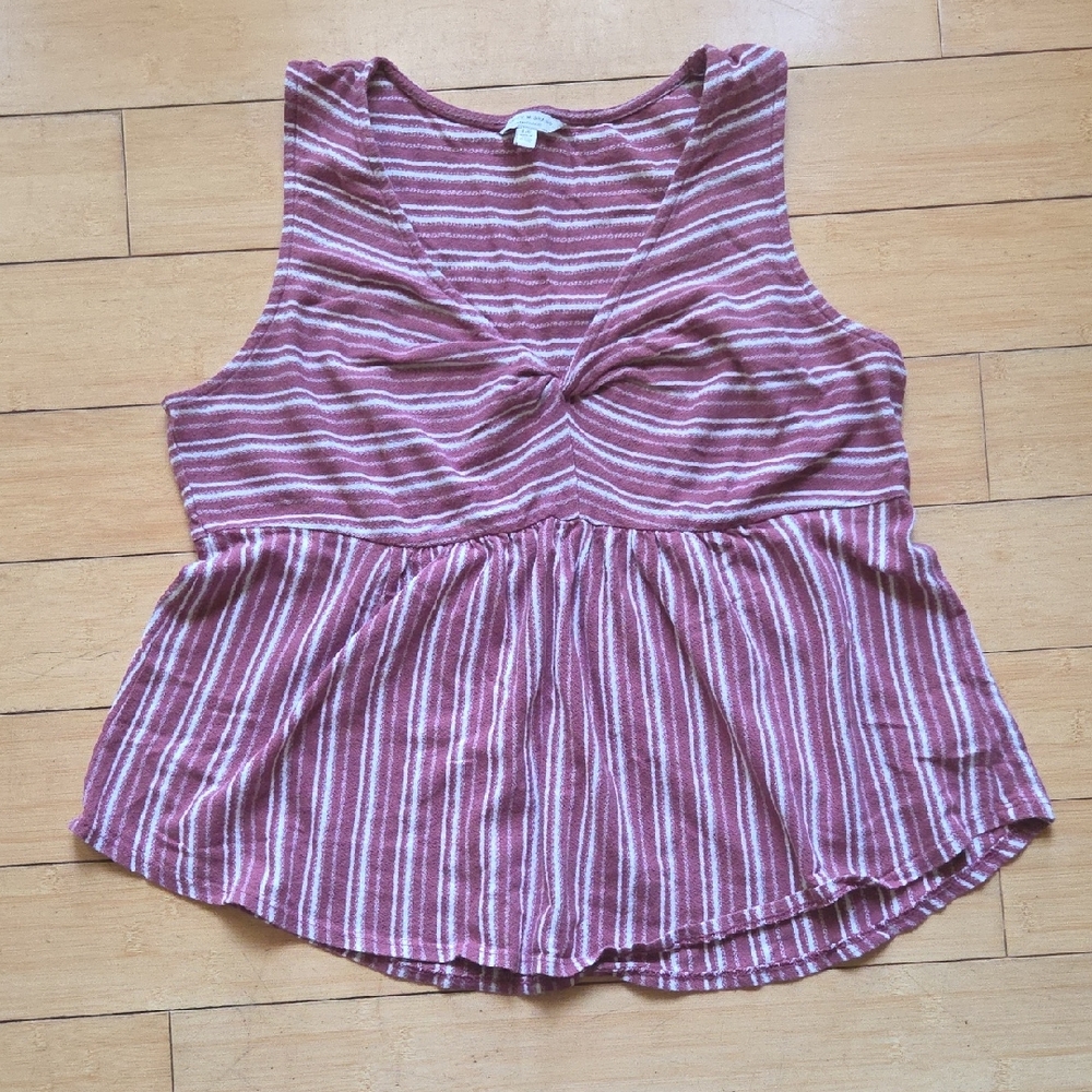 • Lucky Brand • Burgundy and White Striped Tank Top